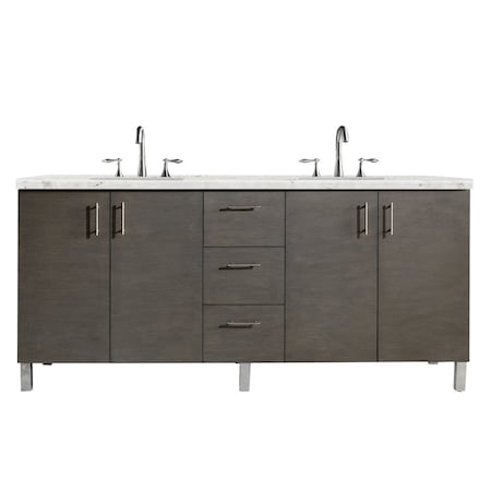 James Martin Vanities Metropolitan 72in Double Vanity, Silver Oak w/ 3 CM Eternal Jasmine Pearl Quartz Top 850-V72-SOK-3EJP